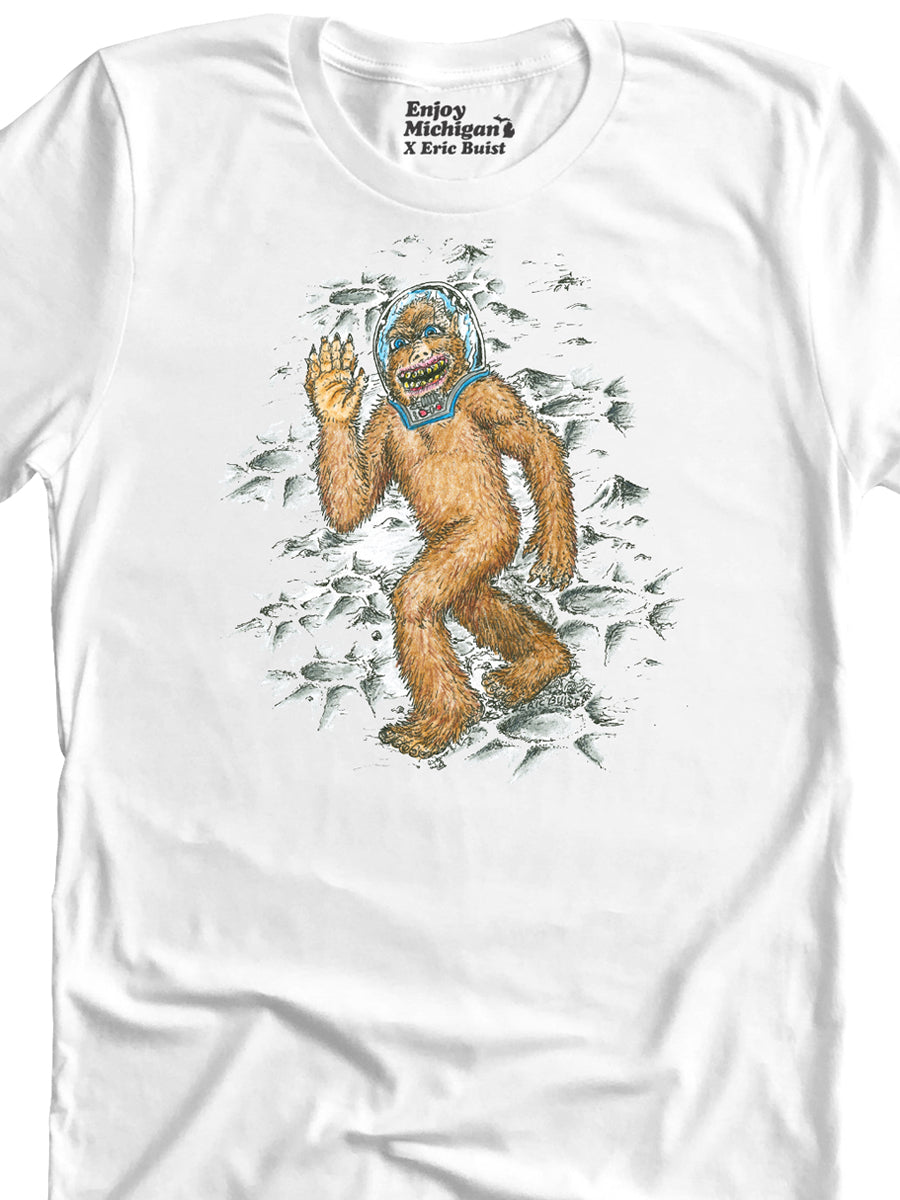 Michigan Bigfoot on the Moon Unisex T-shirt - White t-shirt Enjoy Michigan