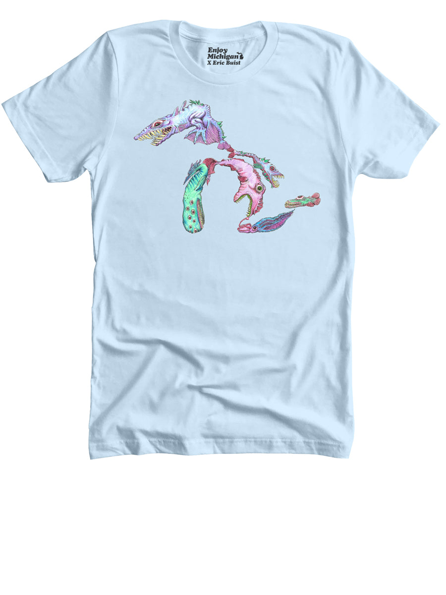 Great Lakes Monsters Unisex T-shirt - Light Blue t-shirt Enjoy Michigan