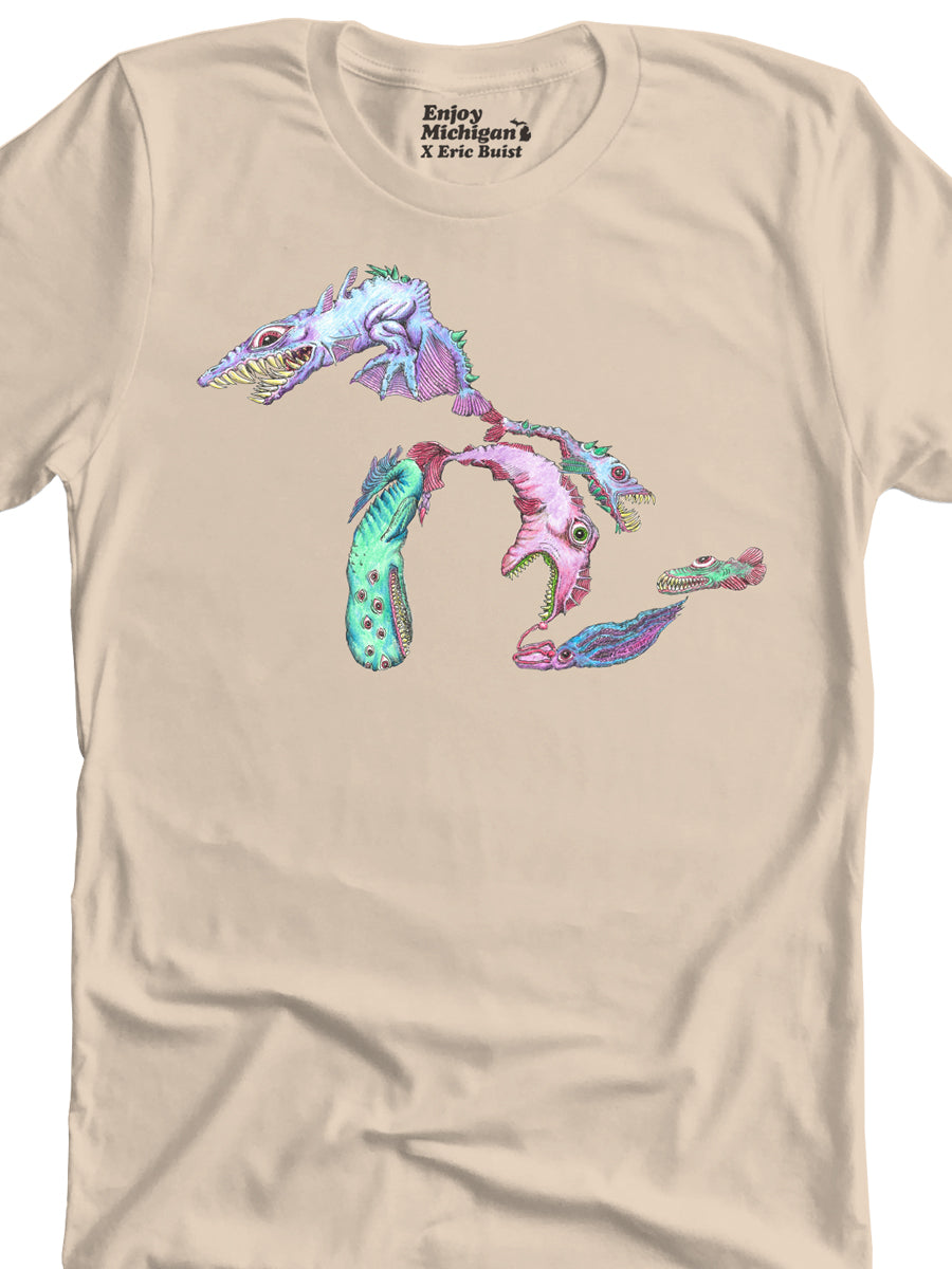 Great Lakes Monsters Unisex T-shirt - Sand t-shirt Enjoy Michigan