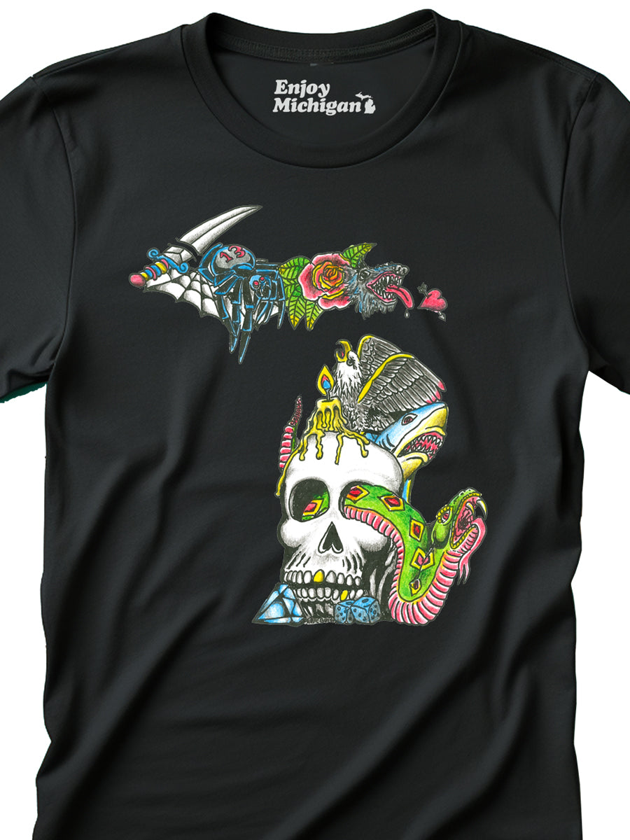 Michigan Tattoo T-shirt - Black t-shirt Enjoy Michigan