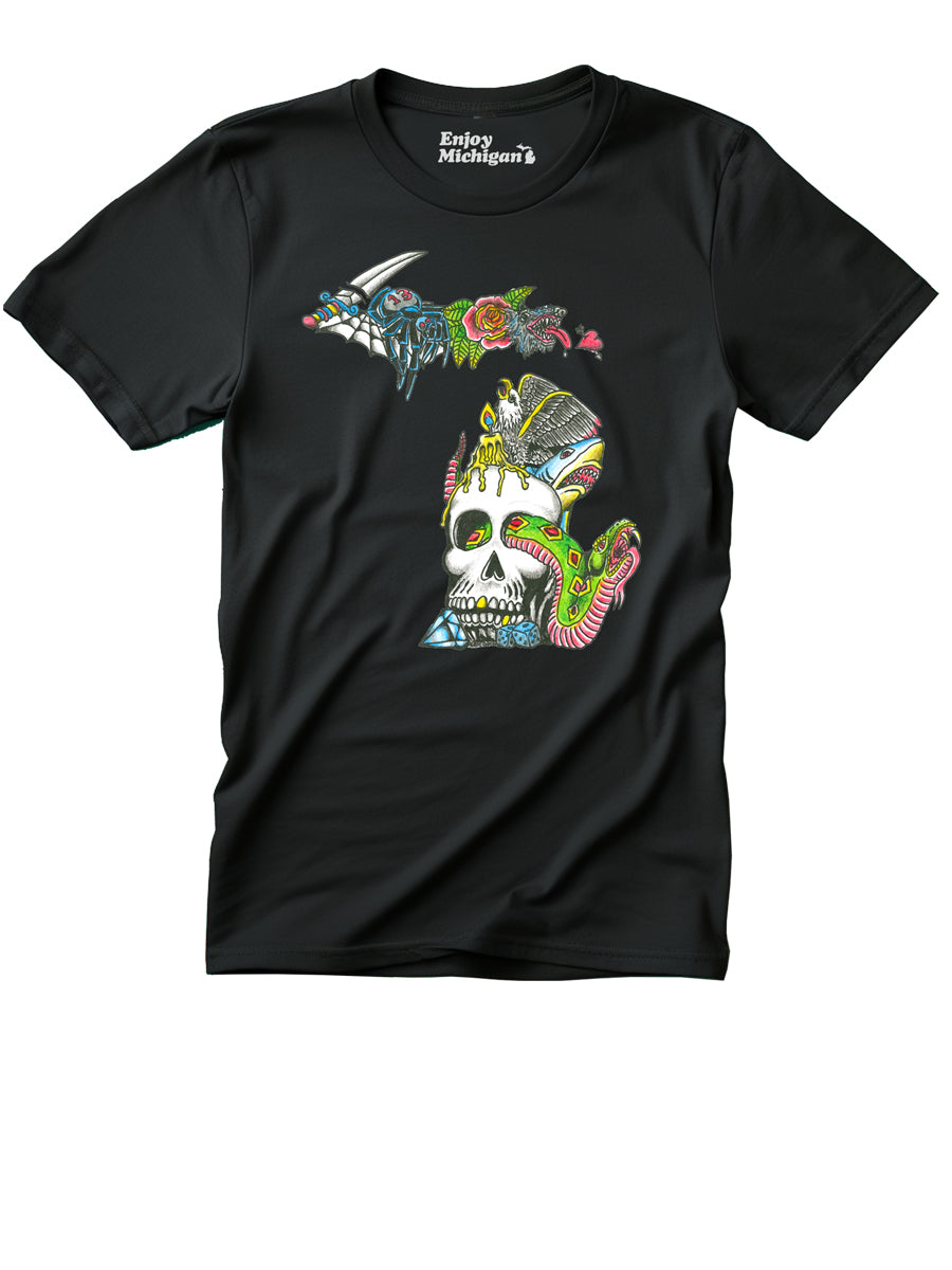 Michigan Tattoo T-shirt - Black t-shirt Enjoy Michigan