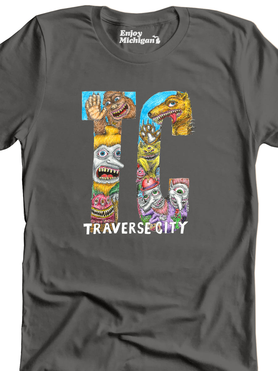 Traverse City Monsters T-shirt - Charcoal t-shirt Enjoy Michigan