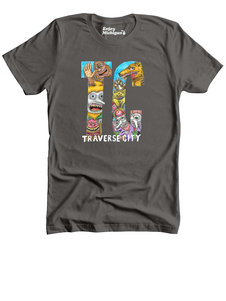 Traverse City Monsters T-shirt - Charcoal t-shirt Enjoy Michigan
