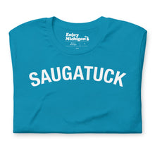 Load image into Gallery viewer, Saugatuck Unisex T-shirt Apparel &amp; Accessories Enjoy Michigan Aqua S 