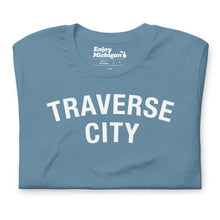 Load image into Gallery viewer, Traverse City Unisex T-shirt  Enjoy Michigan Steel Blue S 
