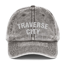 Load image into Gallery viewer, Traverse City Vintage Cotton Twill Cap  Enjoy Michigan Charcoal Grey  
