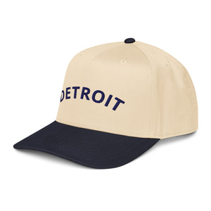 Detroit Classic Embroidered 5-Panel Cap - Creme / Navy Enjoy Michigan