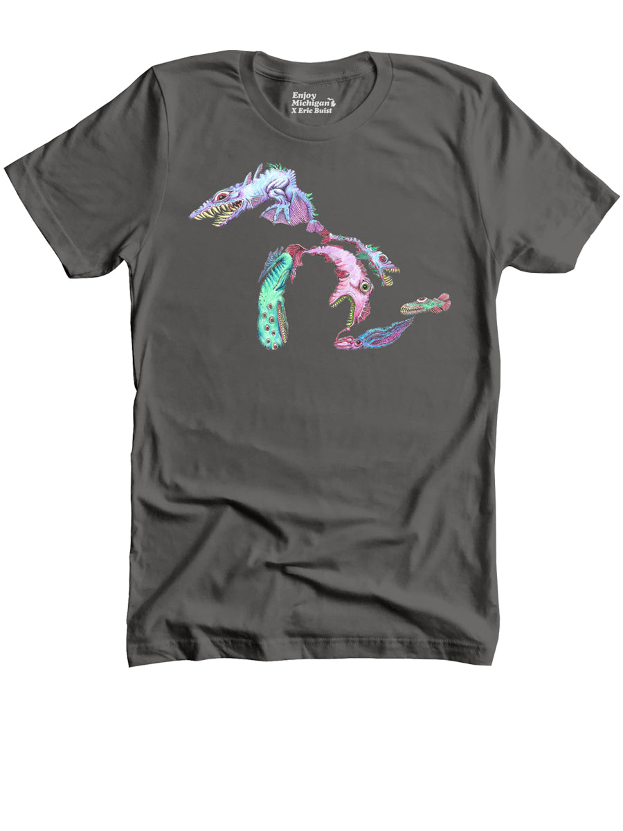 Great Lakes Monsters Unisex T-shirt - Charcoal t-shirt Enjoy Michigan   