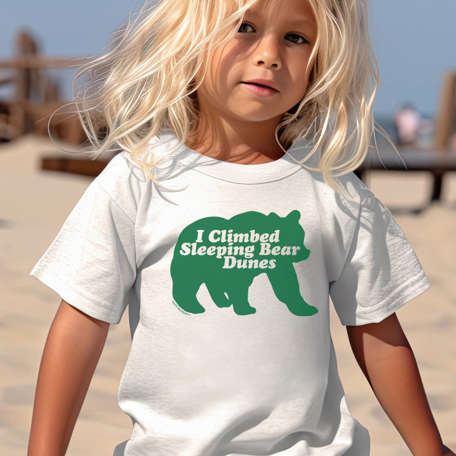 I Climbed Sleeping Bear Dunes Toddler Short Sleeve Tee - White t-shirt Enjoy Michigan   