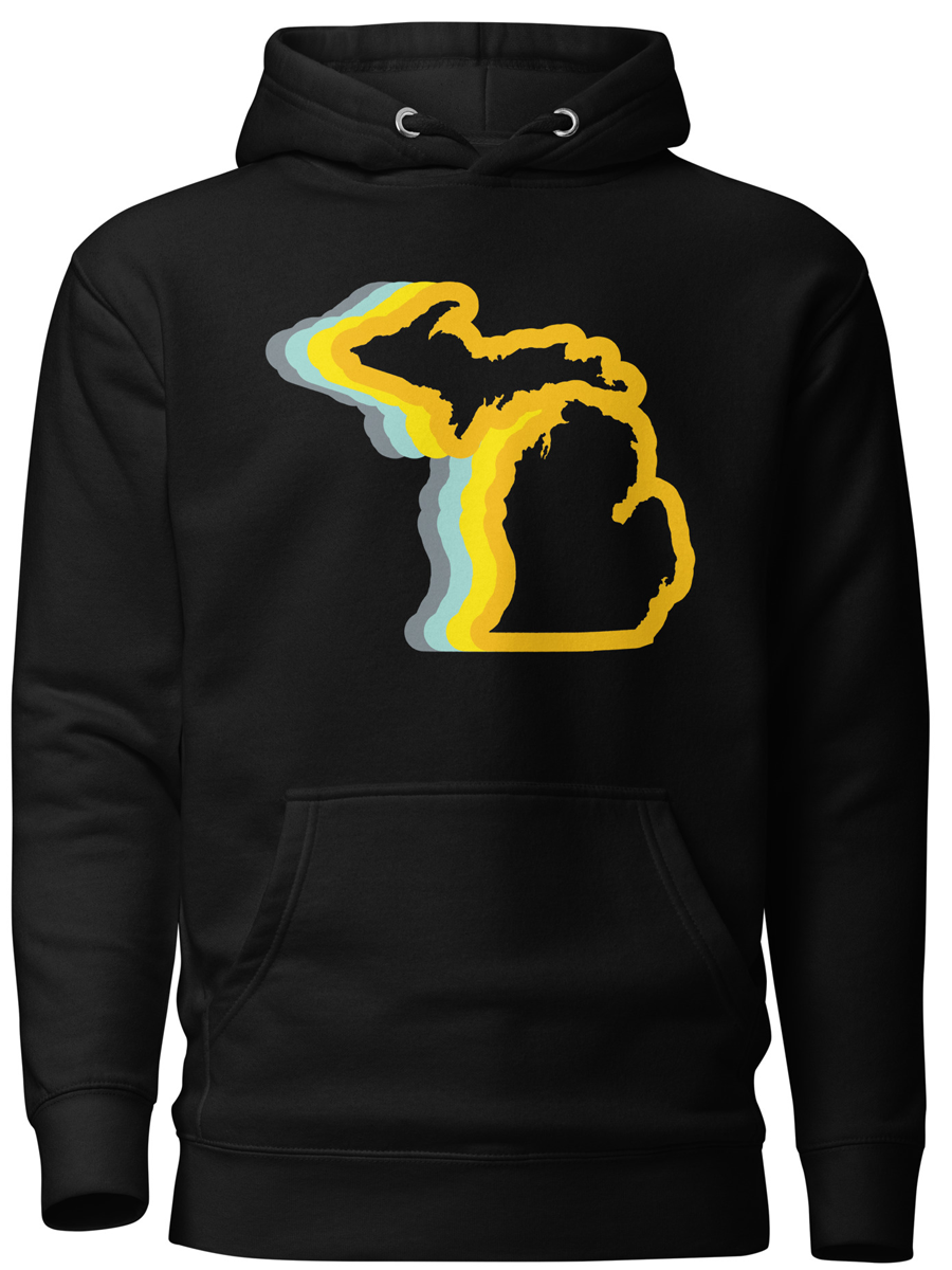 Michigan 70's Premium Pullover Unisex Hoodie - Black / Gold Color Wave hoodie Enjoy Michigan