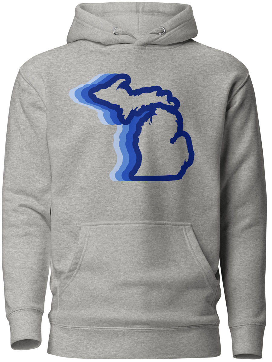 Michigan 70's Premium Pullover Unisex Hoodie - Carbon Gray / Dark Blue Color Wave hoodie Enjoy Michigan