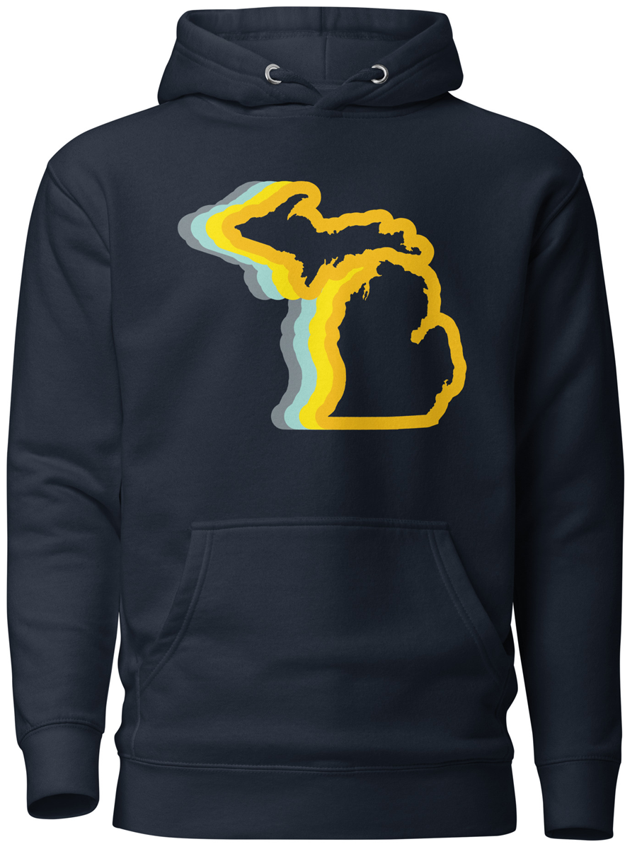 Michigan 70's Premium Pullover Unisex Hoodie - Navy / Gold Color Wave hoodie Enjoy Michigan
