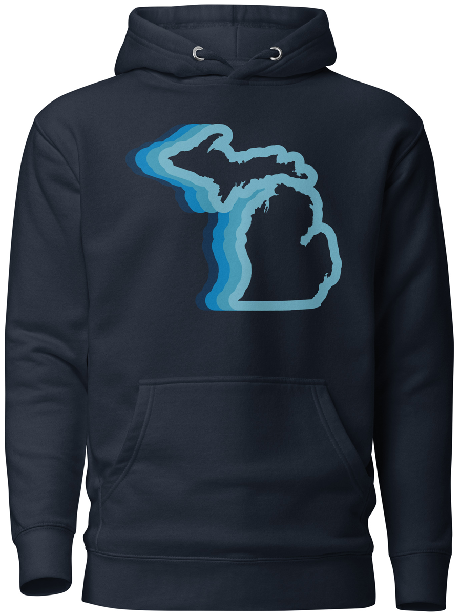 Michigan 70's Premium Pullover Unisex Hoodie - Navy / Blue Color Wave hoodie Enjoy Michigan