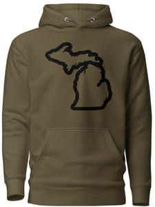 Michigan Outline Premium Pullover Unisex Hoodie - Army Green / Black hoodie Enjoy Michigan