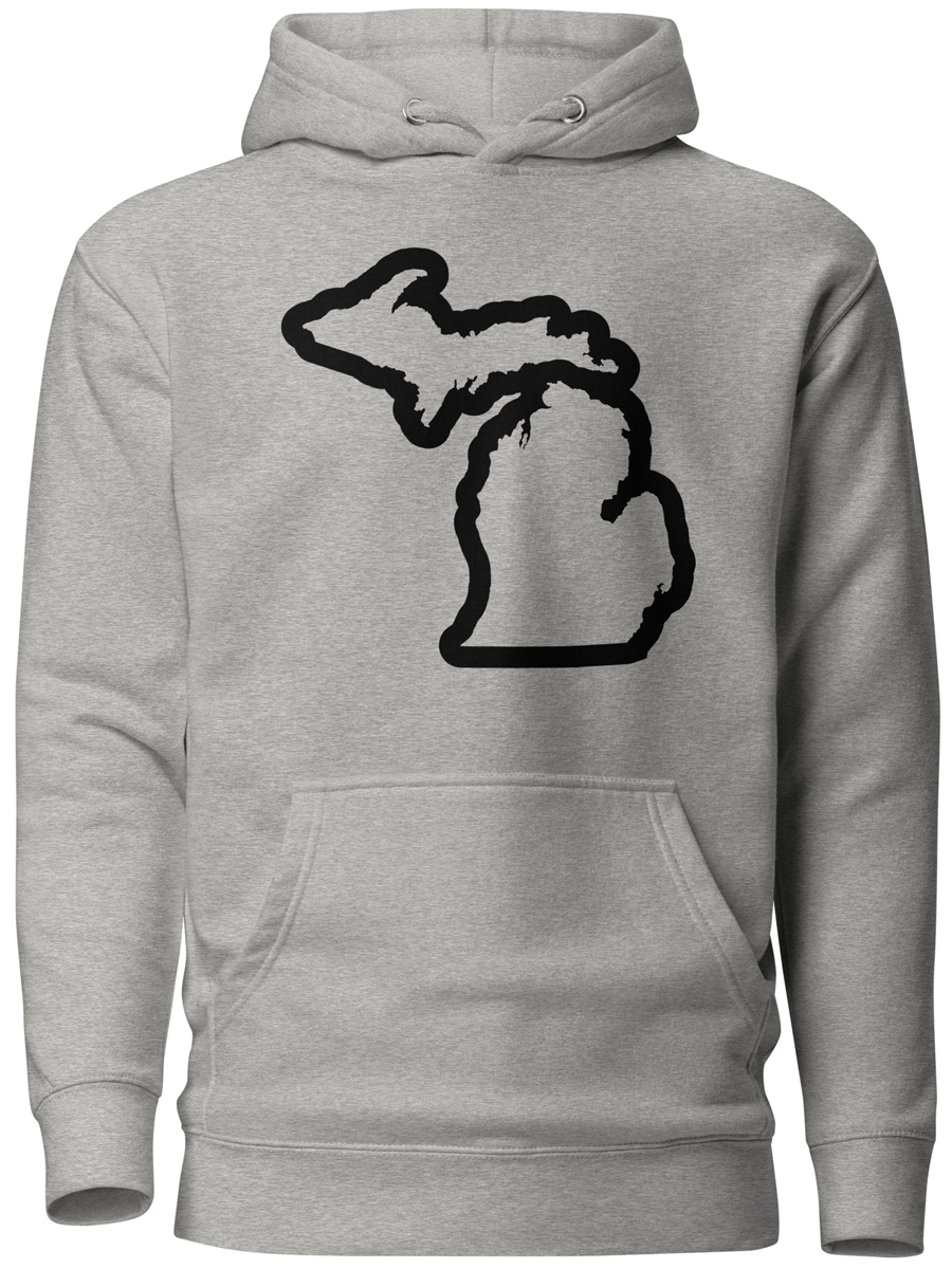 Michigan Outline Premium Pullover Unisex Hoodie - Carbon Gray / Black hoodie Enjoy Michigan