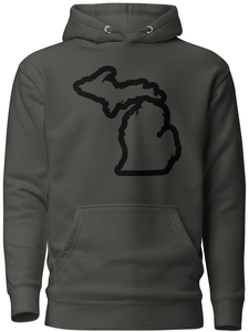 Michigan Outline Premium Pullover Unisex Hoodie - Vintage Black / Black hoodie Enjoy Michigan