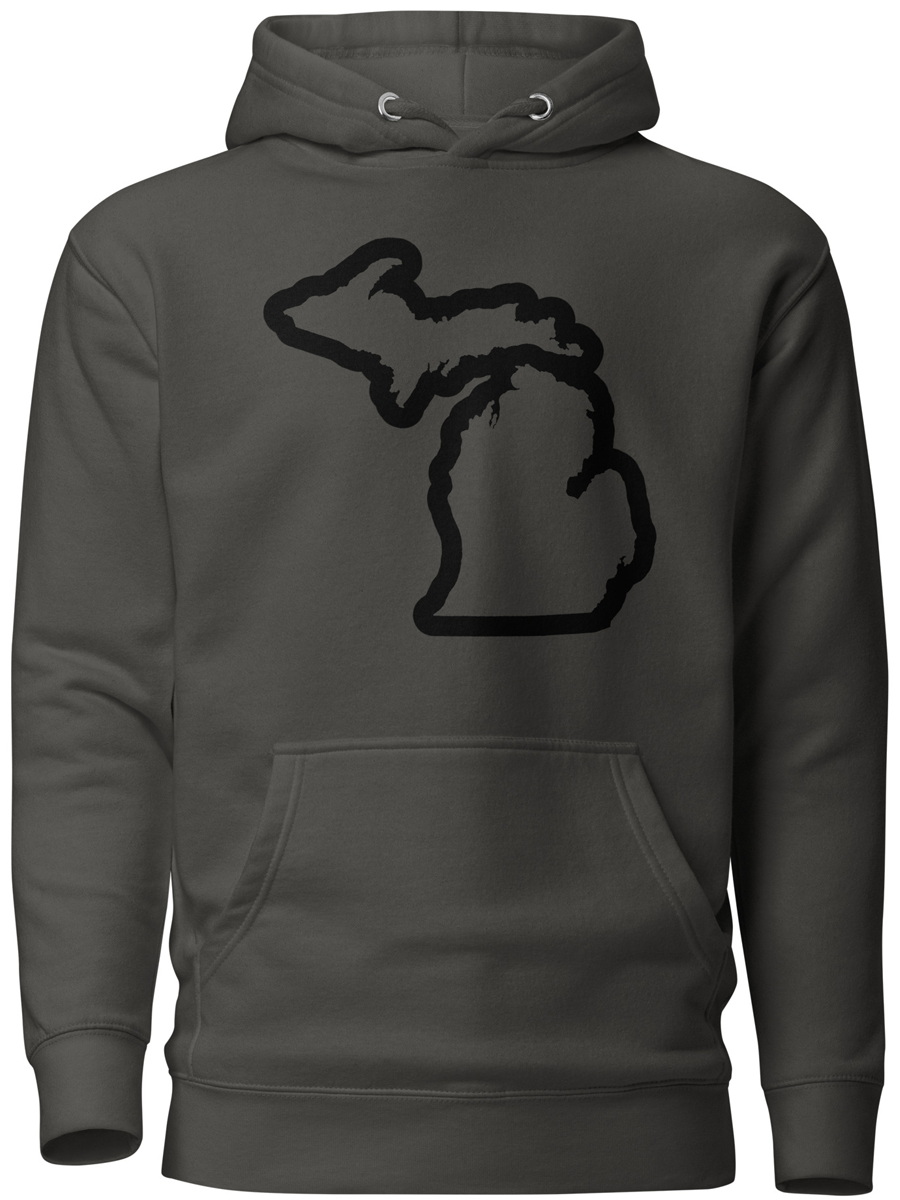 Michigan Outline Premium Pullover Unisex Hoodie - Vintage Black / Black hoodie Enjoy Michigan