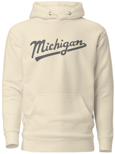 Michigan Script Premium Pullover Unisex Hoodie - Cream / Gray hoodie Enjoy Michigan