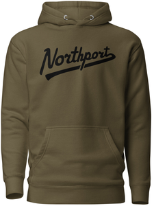 Northport Script Premium Pullover Unisex Hoodie - Army Green / Black hoodie Enjoy Michigan