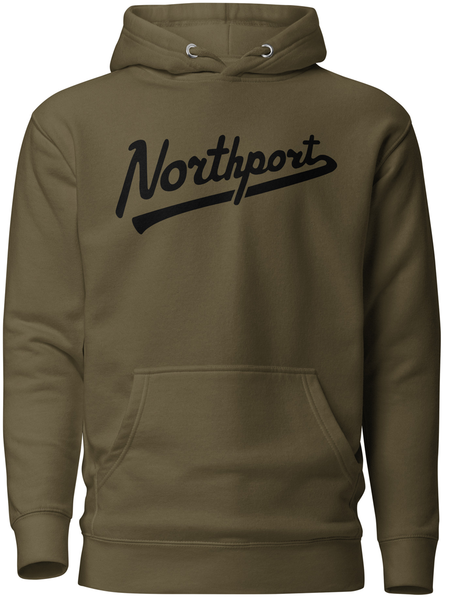 Northport Script Premium Pullover Unisex Hoodie - Army Green / Black hoodie Enjoy Michigan
