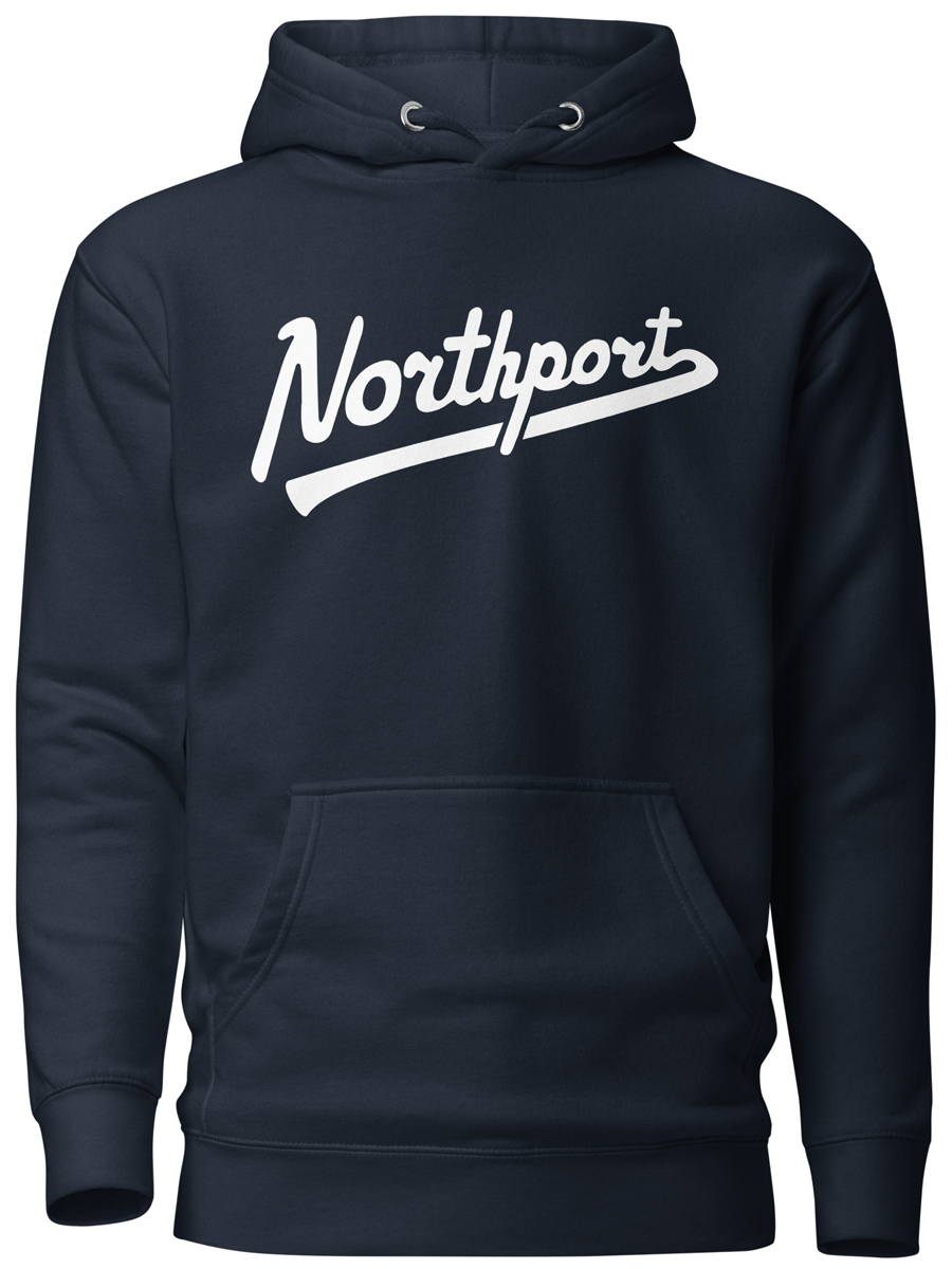 Northport Script Premium Pullover Unisex Hoodie - Navy / White hoodie Enjoy Michigan