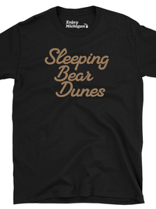 Sleeping Bear Dunes Women's Relaxed Premium T-Shirt - Dark Heather Gray / Sand Enjoy Michigan