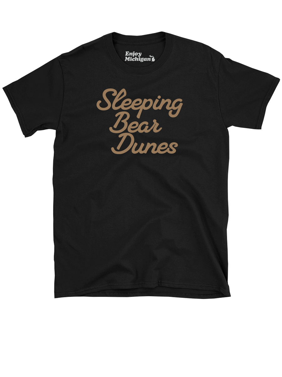 Sleeping Bear Dunes Women's Relaxed Premium T-Shirt - Dark Heather Gray / Sand Enjoy Michigan