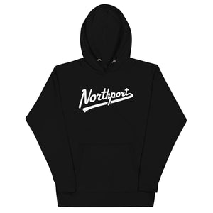 Northport Script Premium Pullover Unisex Hoodie - Black / White hoodie Enjoy Michigan
