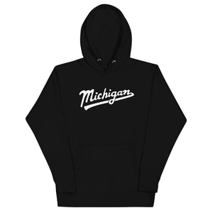 Michigan Script Premium Pullover Unisex Hoodie - Black / White hoodie Enjoy Michigan