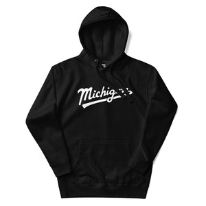 Michigan Script Premium Pullover Unisex Hoodie - Black / White hoodie Enjoy Michigan