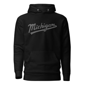 Michigan Script Premium Pullover Unisex Hoodie - Black / Gray hoodie Enjoy Michigan
