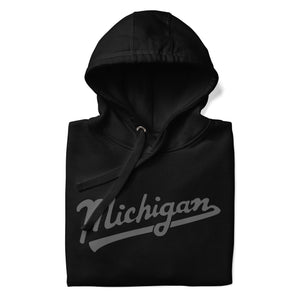 Michigan Script Premium Pullover Unisex Hoodie - Black / Gray hoodie Enjoy Michigan