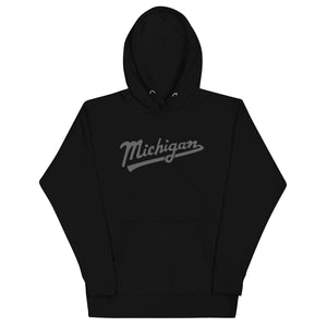 Michigan Script Premium Pullover Unisex Hoodie - Black / Gray hoodie Enjoy Michigan