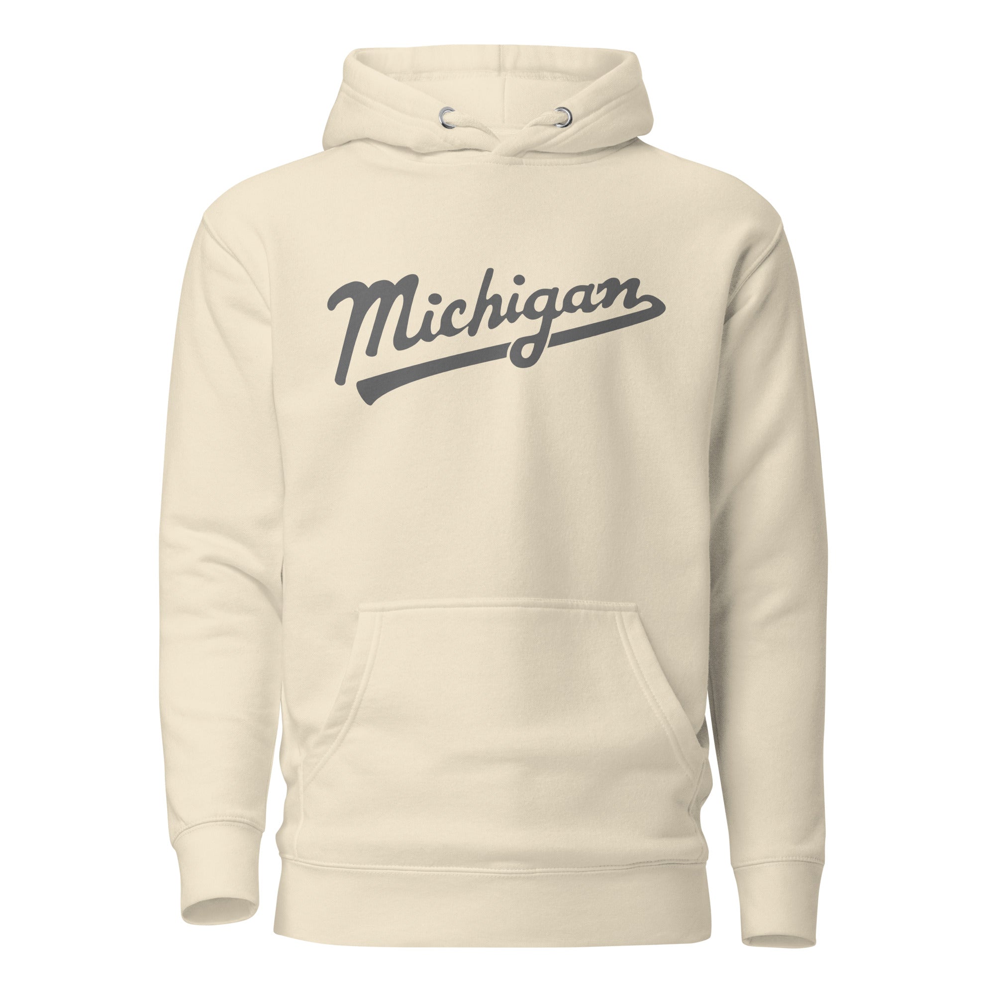 Michigan Script Premium Pullover Unisex Hoodie - Cream / Gray hoodie Enjoy Michigan