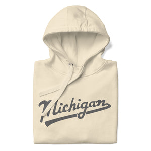 Michigan Script Premium Pullover Unisex Hoodie - Cream / Gray hoodie Enjoy Michigan