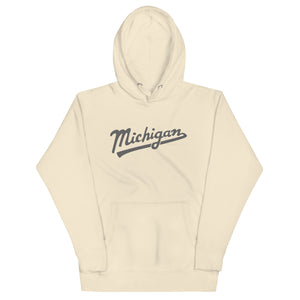 Michigan Script Premium Pullover Unisex Hoodie - Cream / Gray hoodie Enjoy Michigan