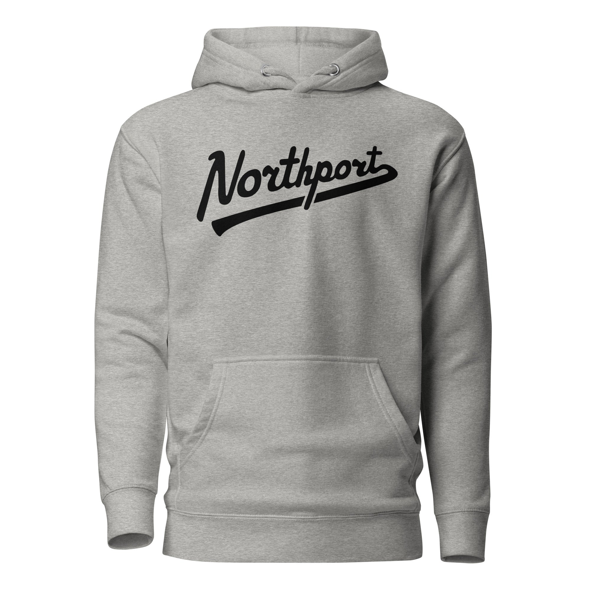 Northport Script Premium Pullover Unisex Hoodie - Carbon Gray / Black hoodie Enjoy Michigan