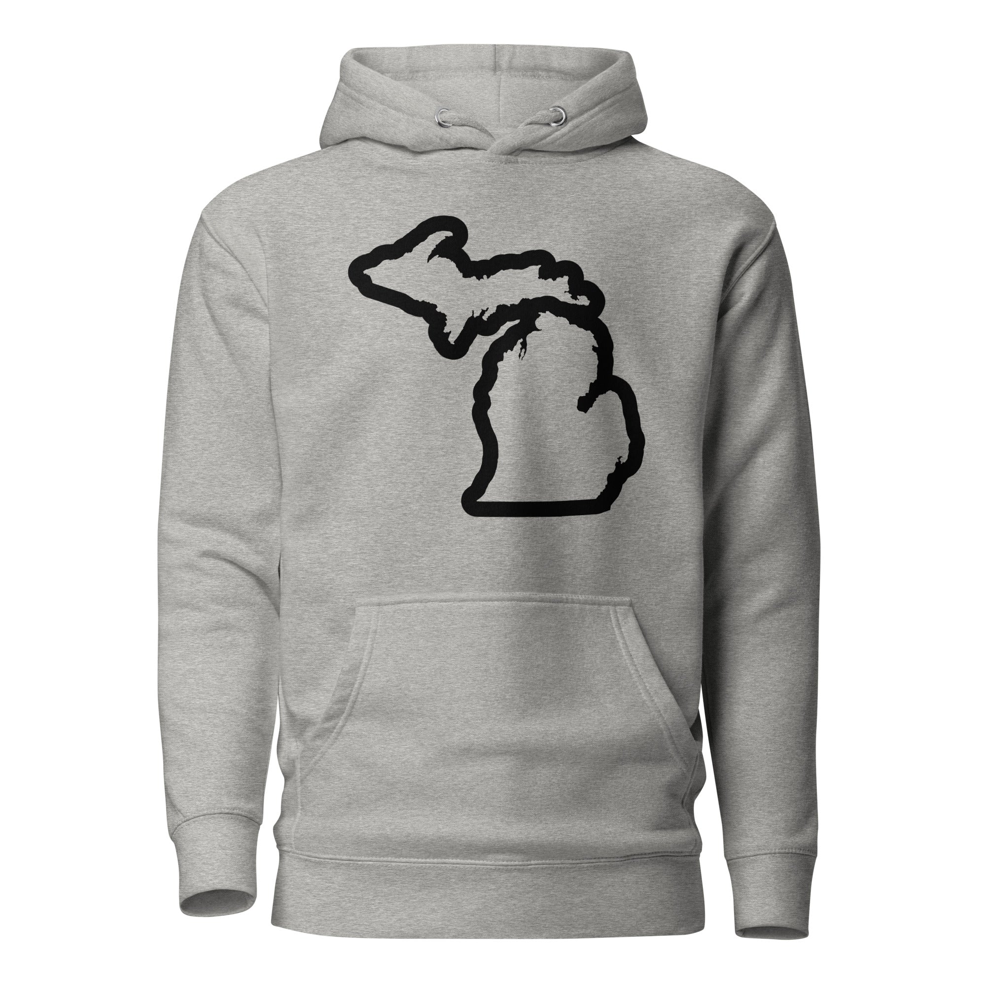 Michigan Outline Premium Pullover Unisex Hoodie - Carbon Gray / Black hoodie Enjoy Michigan