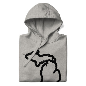 Michigan Outline Premium Pullover Unisex Hoodie - Carbon Gray / Black hoodie Enjoy Michigan