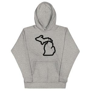 Michigan Outline Premium Pullover Unisex Hoodie - Carbon Gray / Black hoodie Enjoy Michigan