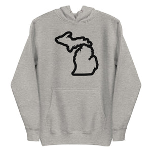 Michigan Outline Premium Pullover Unisex Hoodie - Carbon Gray / Black hoodie Enjoy Michigan