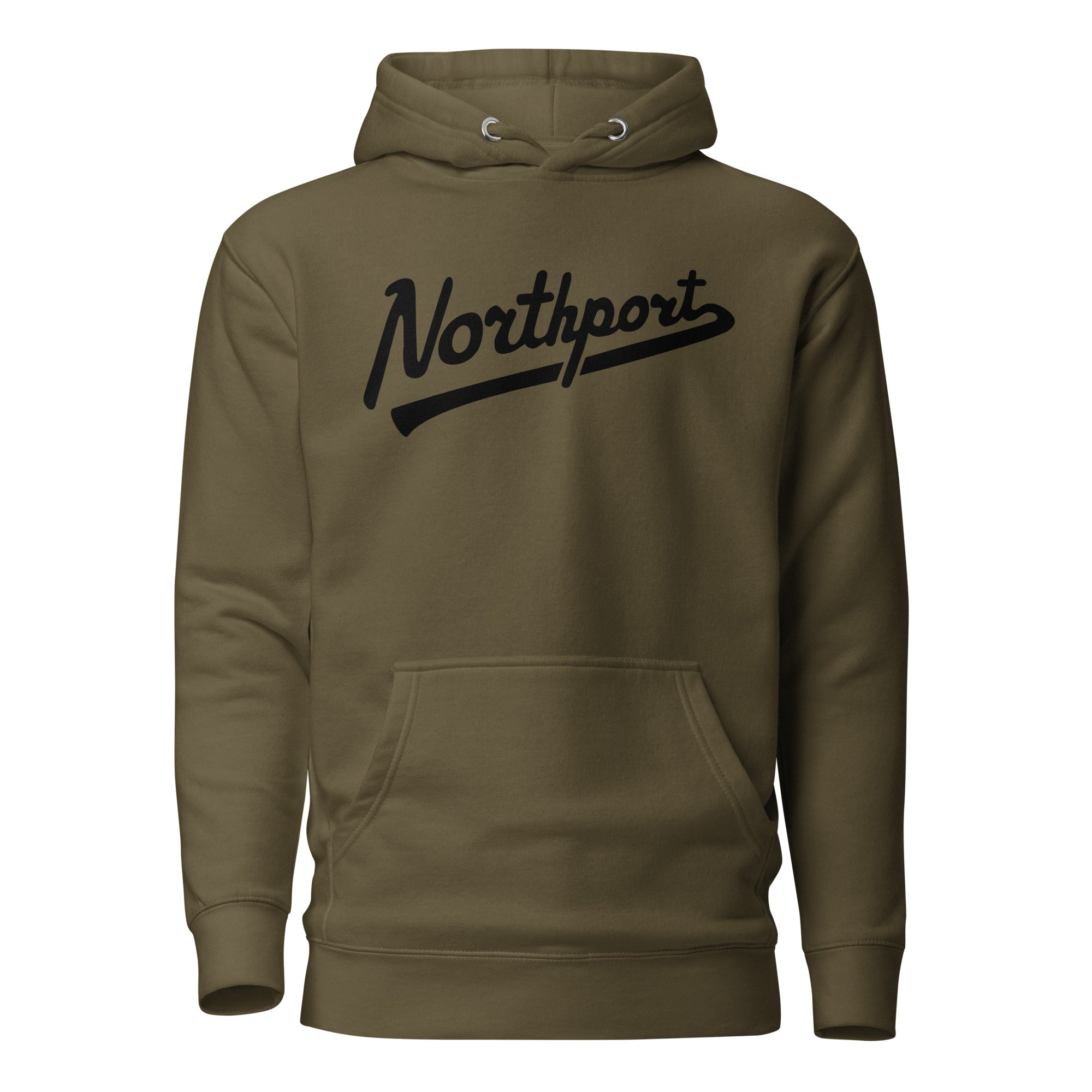 Northport Script Premium Pullover Unisex Hoodie - Army Green / Black hoodie Enjoy Michigan
