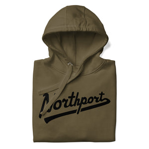 Northport Script Premium Pullover Unisex Hoodie - Army Green / Black hoodie Enjoy Michigan