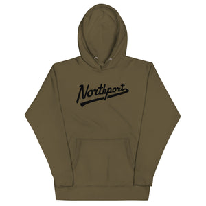 Northport Script Premium Pullover Unisex Hoodie - Army Green / Black hoodie Enjoy Michigan
