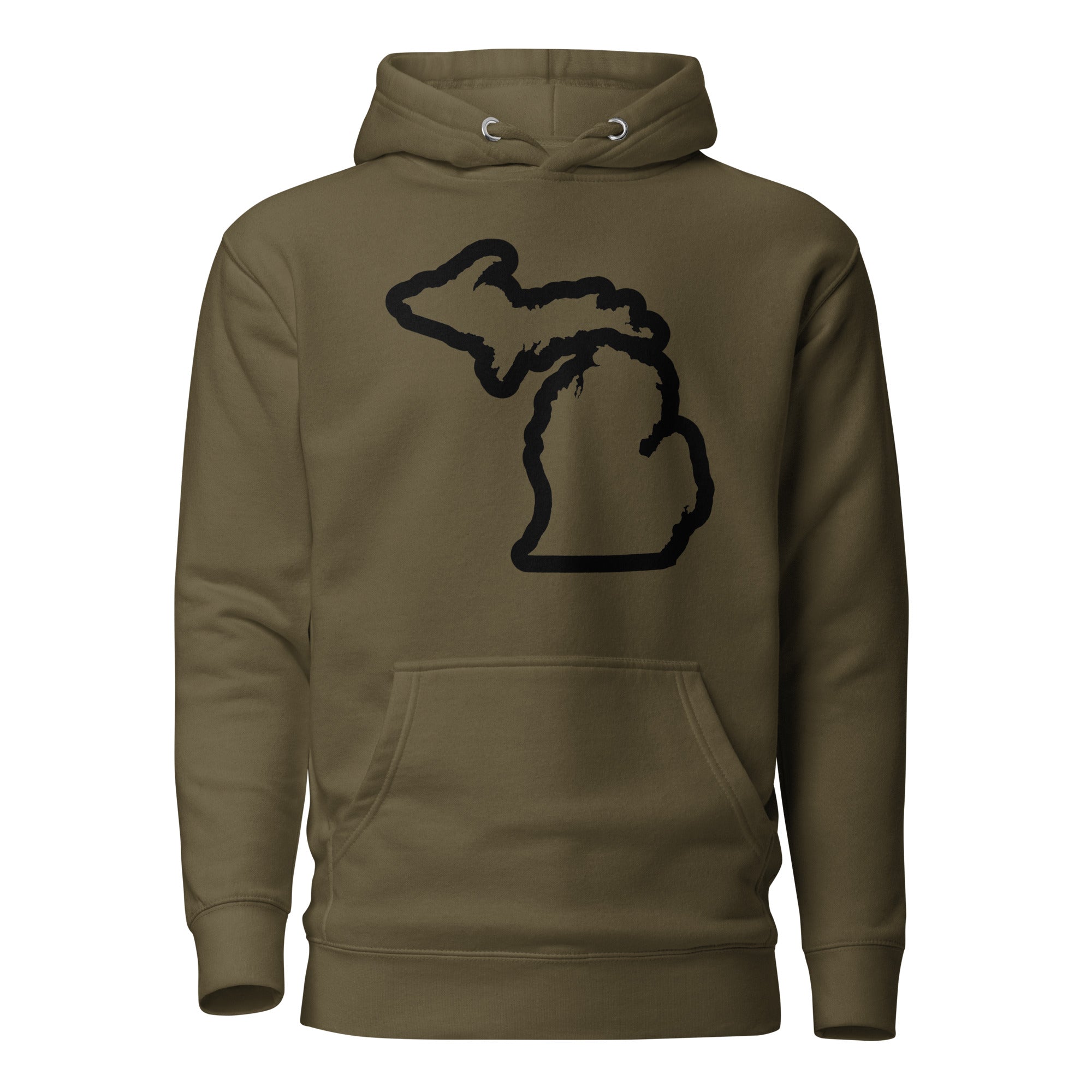 Michigan Outline Premium Pullover Unisex Hoodie - Army Green / Black hoodie Enjoy Michigan