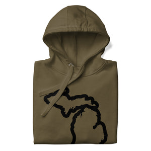 Michigan Outline Premium Pullover Unisex Hoodie - Army Green / Black hoodie Enjoy Michigan