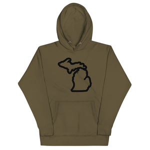 Michigan Outline Premium Pullover Unisex Hoodie - Army Green / Black hoodie Enjoy Michigan