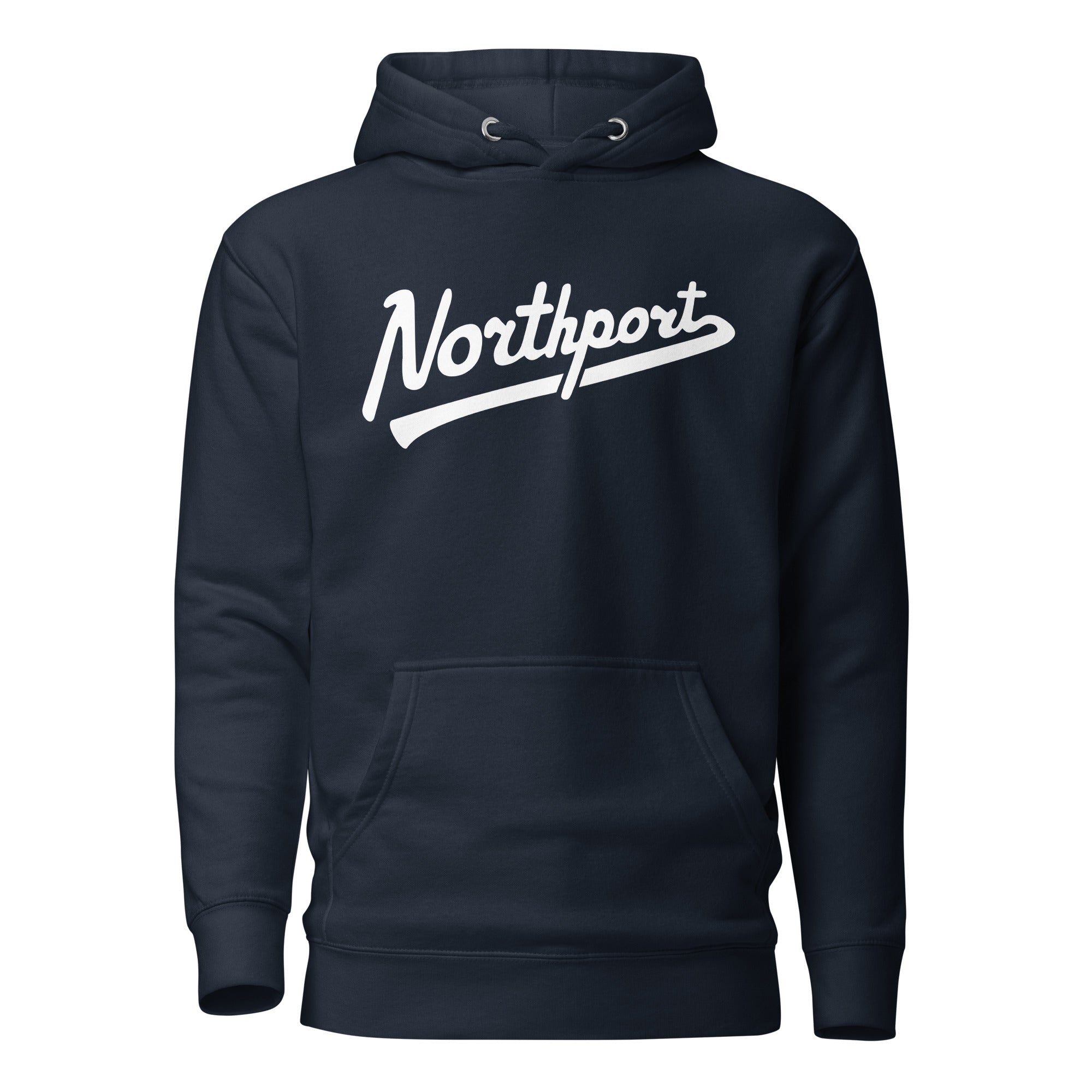 Northport Script Premium Pullover Unisex Hoodie - Navy / White hoodie Enjoy Michigan