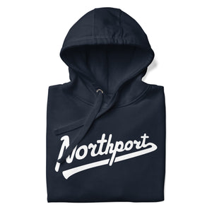 Northport Script Premium Pullover Unisex Hoodie - Navy / White hoodie Enjoy Michigan