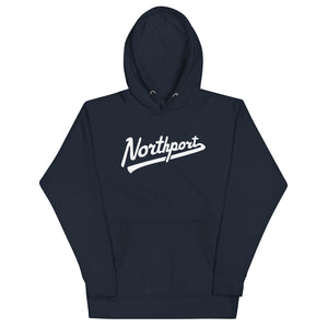 Northport Script Premium Pullover Unisex Hoodie - Navy / White hoodie Enjoy Michigan